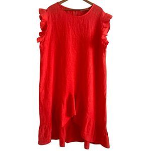 Vanessa Zani Linen Flax Asymmetric Ruffled Midi Dress Sz 2X Coral